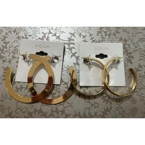 NEW! AQUA Gold Hoop Earrings 2 Pair